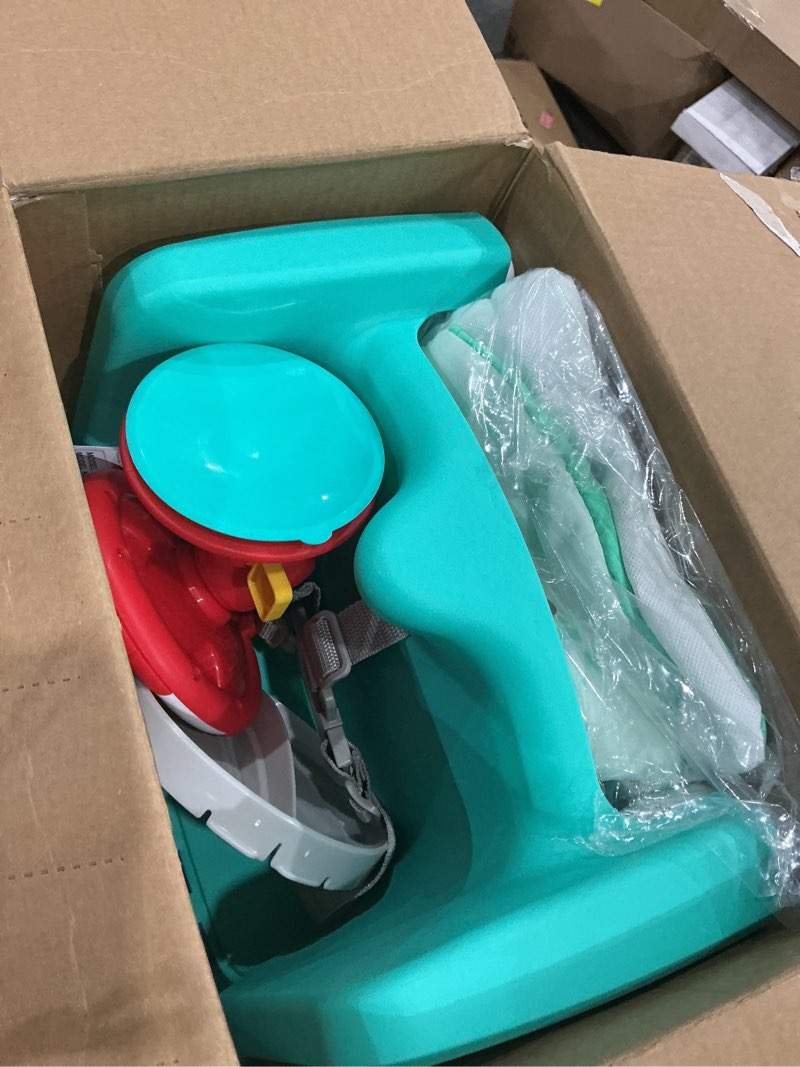 Condition photo showing As Is for baby einstein farm explorers snack & steer 2 in 1 compact booster feeding seat, with musical steering wheel toy, ages 6-36 months