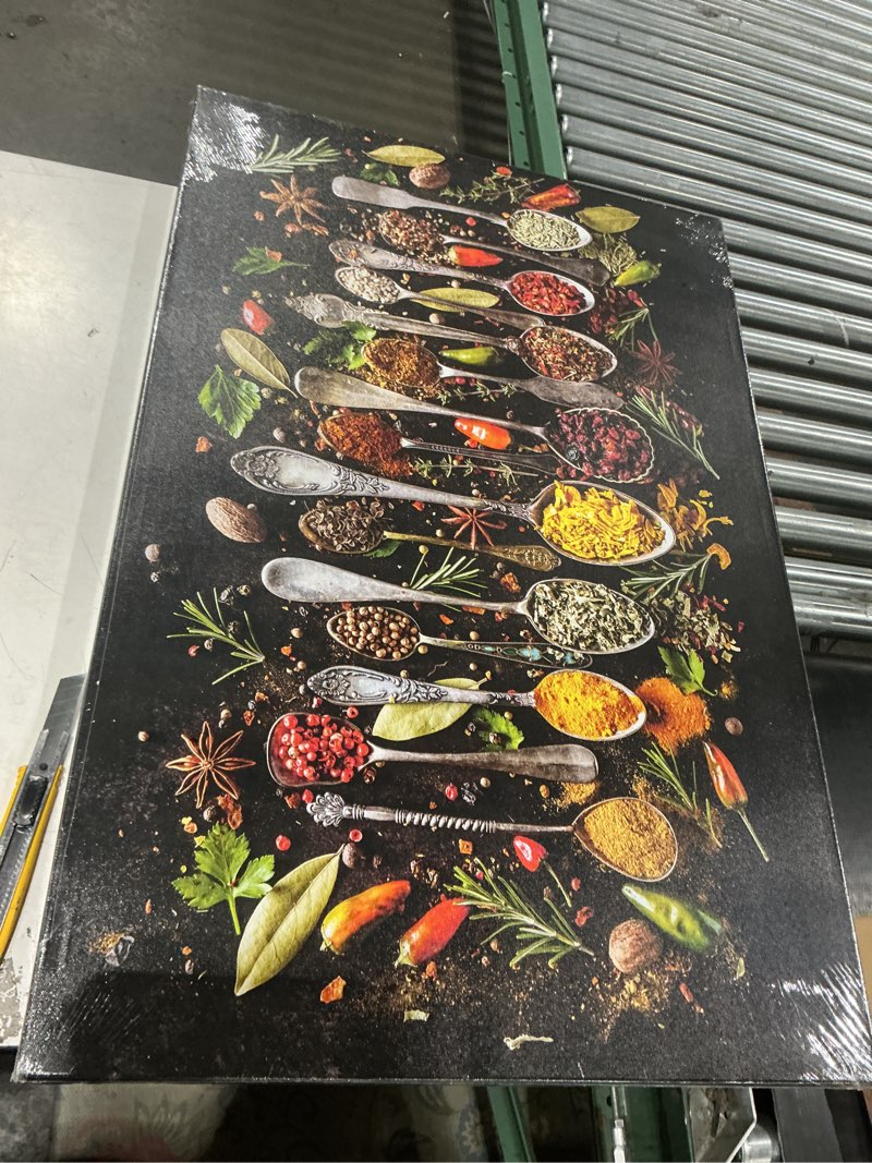Condition photo showing New/Like New for nachic wall kitchen picture canvas print various colorful spices in vintage spoons painting wall art for dining room restaurant wall decorations framed ready to hang 24"x36"