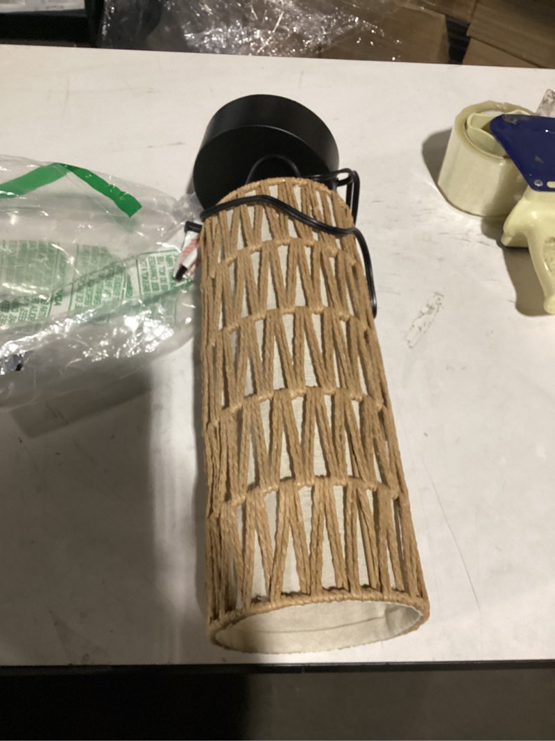 Condition photo showing Good Condition for Rattan Table Lamp, Touch Control Bedside Table Lamp with Black Base, 3 Way Dimmable Nightstand Lamp with Dual-layer Shade, Boho Night Light for Bedroom Living Room Home Office, 9W LED Bulb Included Black Base with Rattan Shade