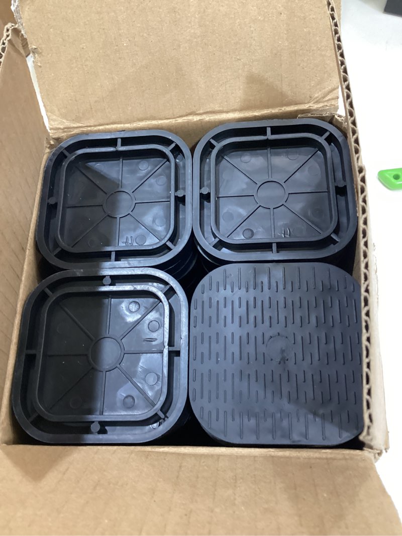 Condition photo showing Good Condition for shouwuhho 24 pack furniture risers adjustable bed risers heavy duty lifts height 1", square stackable bed risers 1, 2 or 3 inch for desk leg table couch sofa chair bed frame legs dorm, black black 24 pack