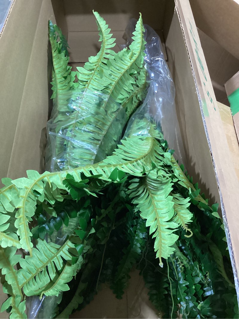 Condition photo showing Good Condition for dkaltm artificial boston fern bush- set of 2 large artificial ferns for outdoors, 45inch large faux ferns, suitable for office & living room decor, 55branches for each bouquet 2 pcs 45"- 55 leaves