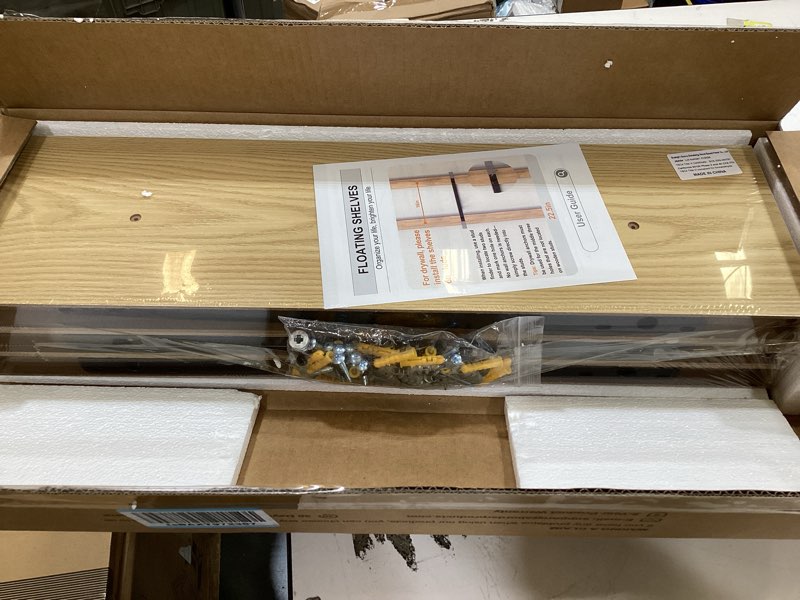 Condition photo showing Good Condition for bayka floating shelves for wall, 22.5 inches wall mounted rustic wood shelves for bathroom, bedroom, living room, floating shelves for books/storage/decor (light oak-toned,set of 3) g. oak-toned - mid-century revival style 3 22.5inches