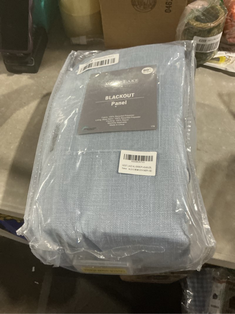 Condition photo showing Good Condition for west lake 90 inches length dusty blue pinch pleated 100 blackout curtain panels with liners,linen textured drapes for bedroom living room,energy efficient backtab hooks window treatment,40" wx90 lx2 40"w x 90"l (pack of 2) dusty blue