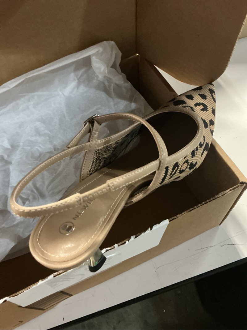 Condition photo showing Good Condition for newbella women's slingback kitten heel – pointed closed toe sandals with back strap, elegant low heel dress shoes for party office wedding 6.5 leopard