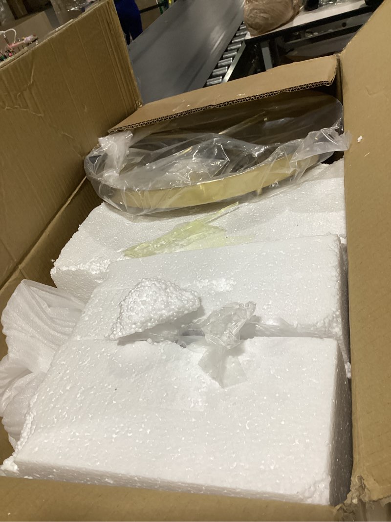 Condition photo showing As Is for 3-light amber glass pendant lights – rustic farmhouse ceiling light fixture for kitchen island, dining room, or living room large multi-shape hanging light (heteromorphic)