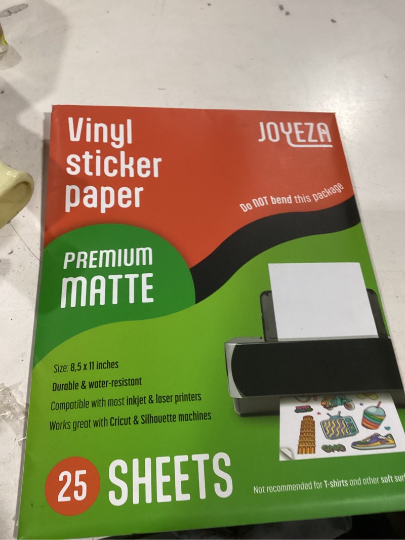Condition photo showing Good Condition for joyeza premium printable vinyl sticker paper for inkjet printer - 25 sheets matte white waterproof, dries quickly vivid colors, holds ink well- tear resistant - inkjet & laser printer pack of 25