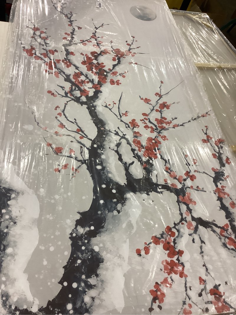 Flowers and tree canvas painting