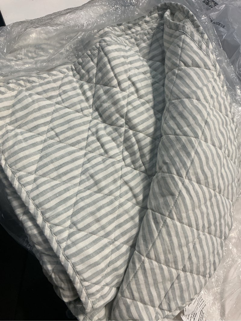 Condition photo showing As Is for quince quince twin european linen box quilt set 1 sham grey white stripe nwot open box