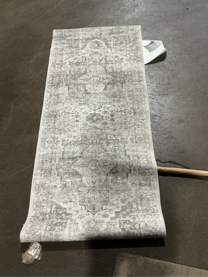 Condition photo showing As Is for purecozy gray runner rug  hallway machine washable kitchen vintage distressed non slip long carpet indoor grey retro floral bedroom accent throw rug for bathroom office laundry dining living room