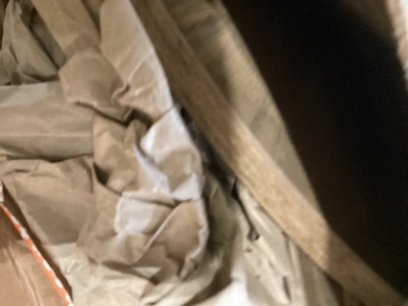 Condition photo showing As Is for vasagle maezo collection - small side table, round end table, nightstand with tapered legs, curved transitions, for small spaces, living room, bedroom, honey brown ulet237kb01s honey brown without charging station