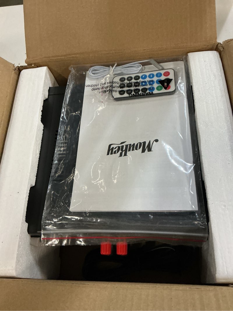 Condition photo showing Good Condition for moukey home audio amplifier 220w dual channel stereo receiver system bluetooth 5.0 w/usb, sd, aux, mic in w/echo, radio, led - for studio use - mamp1