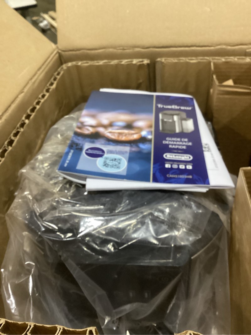 Condition photo showing As Is for De'Longhi True Brew Drip Coffee Maker, Built in Grinder, Single Serve, 8 oz to 24 oz, Hot or Iced Coffee, Stainless, CAM51025MB