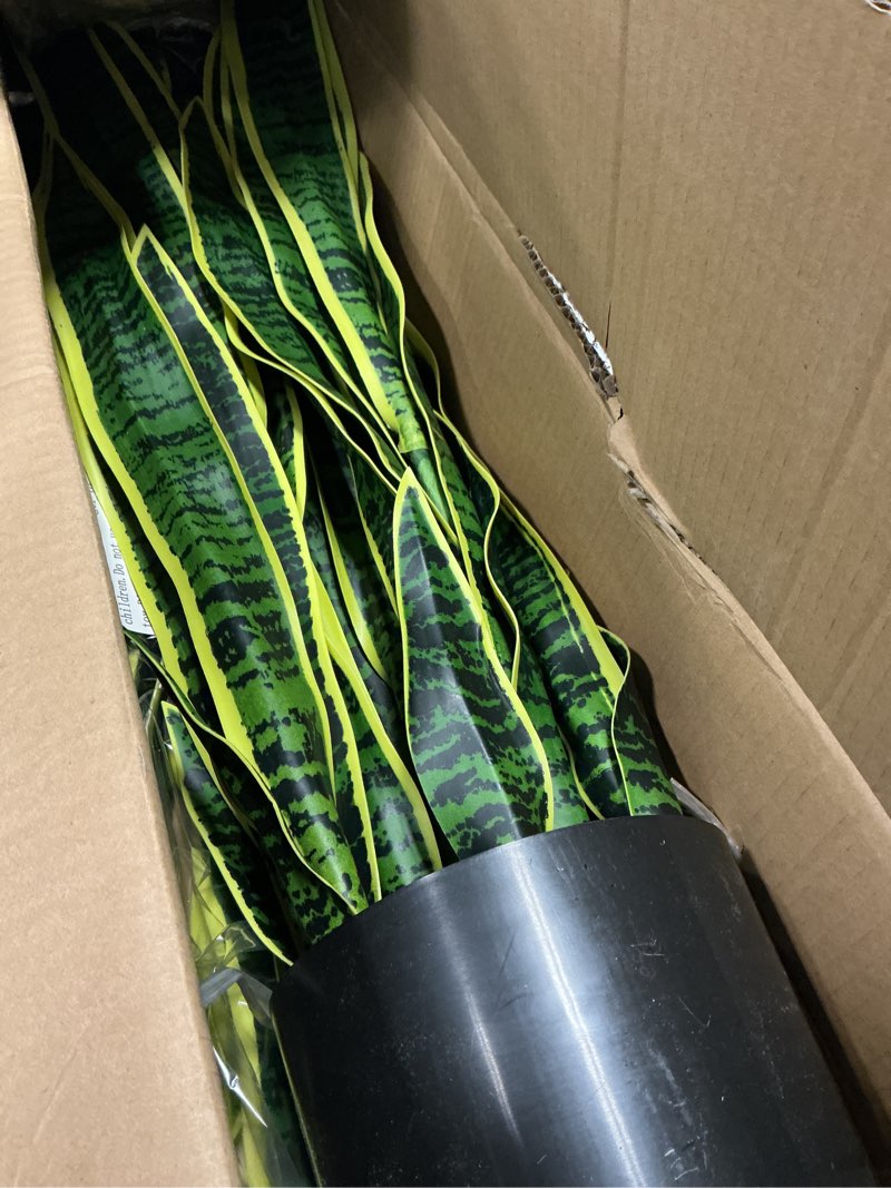 Condition photo showing Good Condition for 2 set large fake snake plant 35 inch sansevieria plant artificial snake plants in pots with woven basket faux mother in law tongue plant - 30 leaves fake laurentii for indoor outdoor home office decor 35 inch laurentii