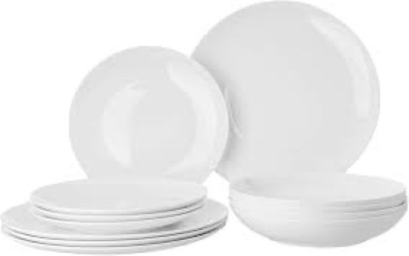 MEICHU Bone China 12 Pieces Dinnerware Set Service for 4, White round Plates and Cereal Bowls Dishes