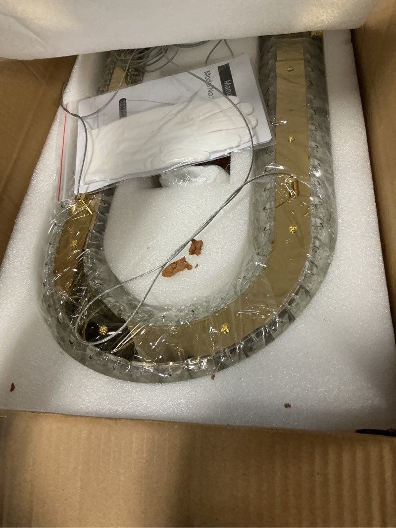 Condition photo showing Good Condition for haixiang led oval ring chandelier crystal pendant lighting for dining table kitchen island remote dimmable hanging light chandeliers for entryway living room lights gold gold oval: length 47.2"