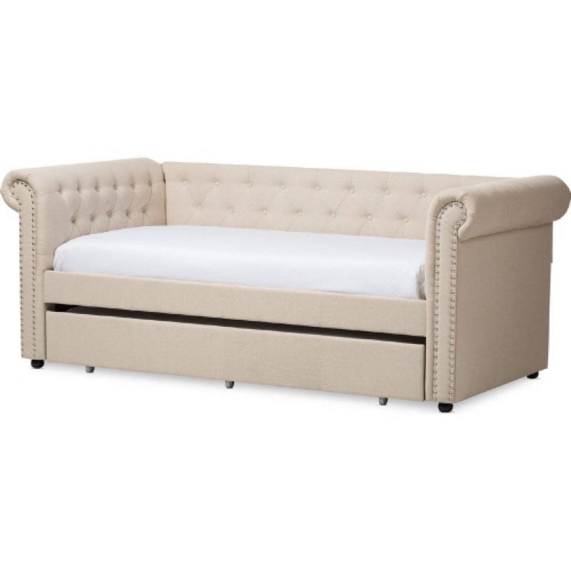 Baxton Studio Mabelle Twin Daybed with Trundle in Beige Fabric (Incomplete )