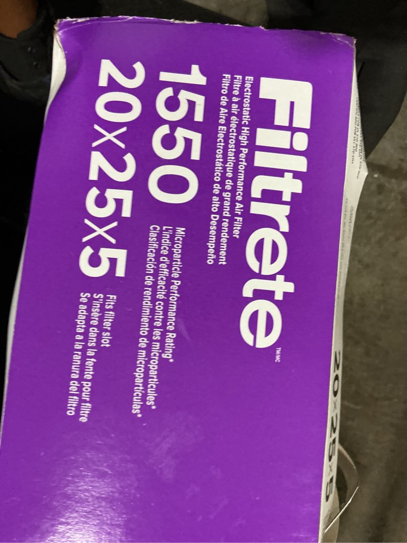 Condition photo showing As Is for filtrete 20 x 25 x 5 merv 12 1550 mpr allergen, bacteria and virus electrostatic pleated air filter