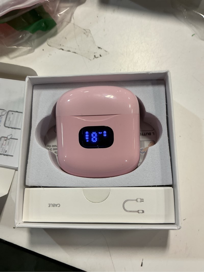 Condition photo showing Good Condition for Wireless Earbuds Bluetooth 5.3 Headphones, 40Hrs Playback Stereo Ear Buds with LED Display Charging Case IPX7 Waterproof in-Ear Earphones with Mic for Phone Tablet Laptop Sports, Pink D-Rosy