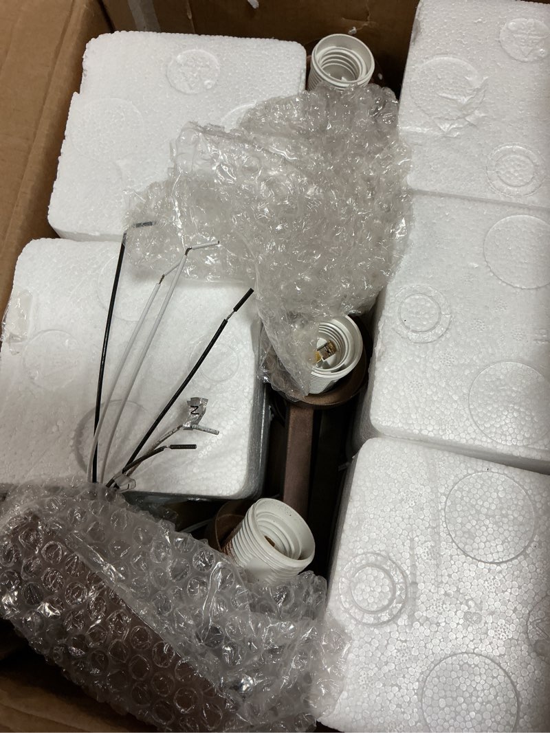 Condition photo showing As Is for ascher bathroom light fixtures, 5-light vanity lights with clear glass shade, modern brushed nickel