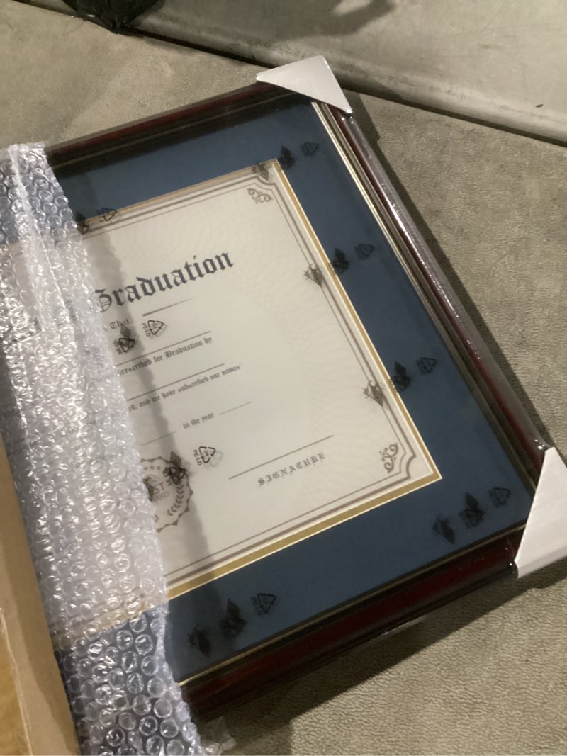Condition photo showing Good Condition for graduationmall 11x14 diploma frame with navy over gold mat or display 15x18 certificate without mat,solid wood & tempered glass,cherry finish with gold trim cherry with gold trim / blue gold mat 15x18 or 11x14 with mat