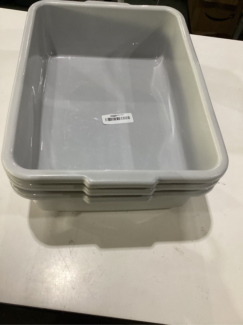 Condition photo showing As Is for obstnny 13 l commercial bus tub, 3 pack plastic dishpan basin, grey
