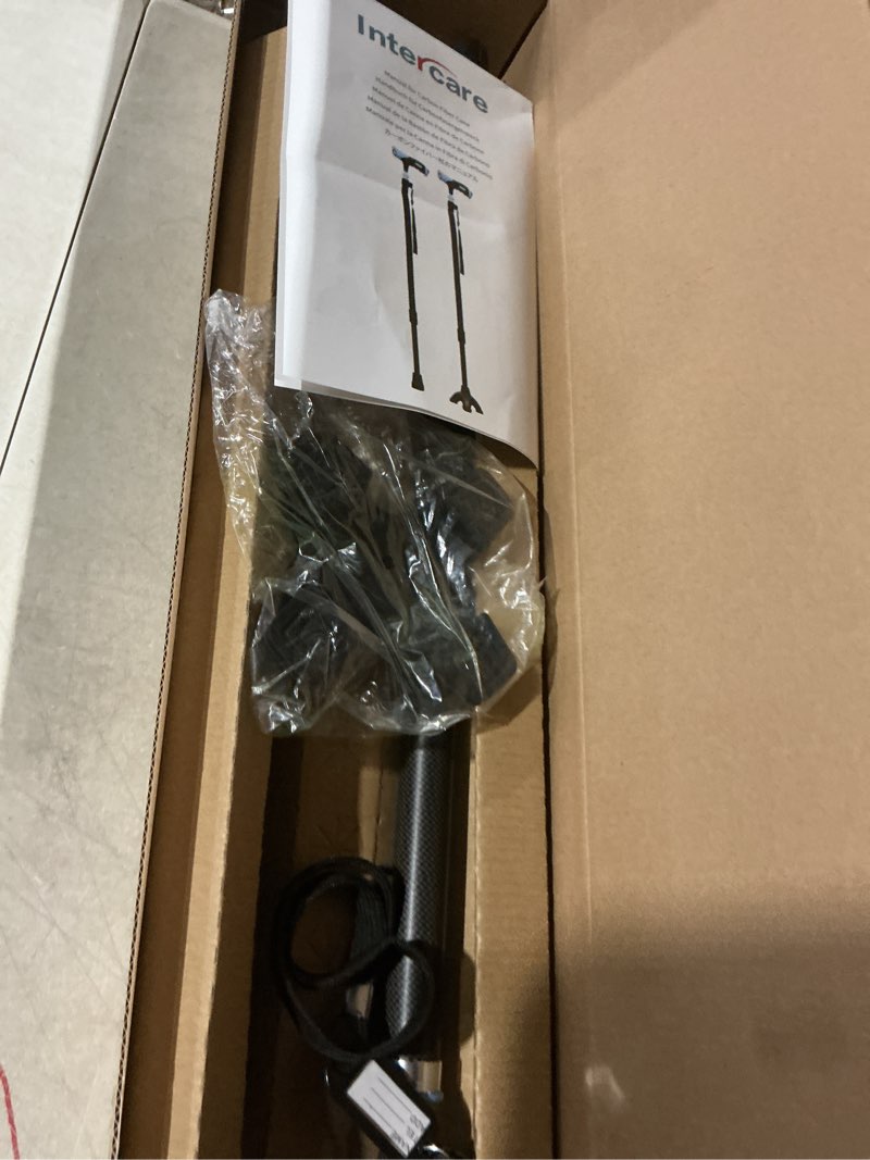 Condition photo showing As Is for Walking Cane for Men for Stability, Walking Canes with Light,Adjustable Quad Canes for Men with Two Replacement Bases, Ultralight Carbon Fiber Walking Canes for Seniors Balance,Only 0.3kg Carbon Fiber Cane With Light