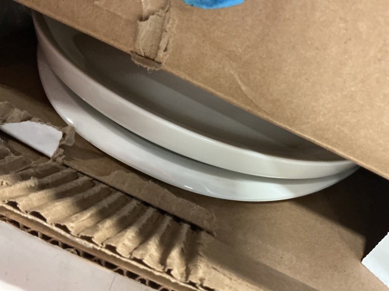 Condition photo showing Good Condition for mayfair edgewater - elongated enameled wood toilet seat in white with sta-tite  seat fastening system  and chrome hinge