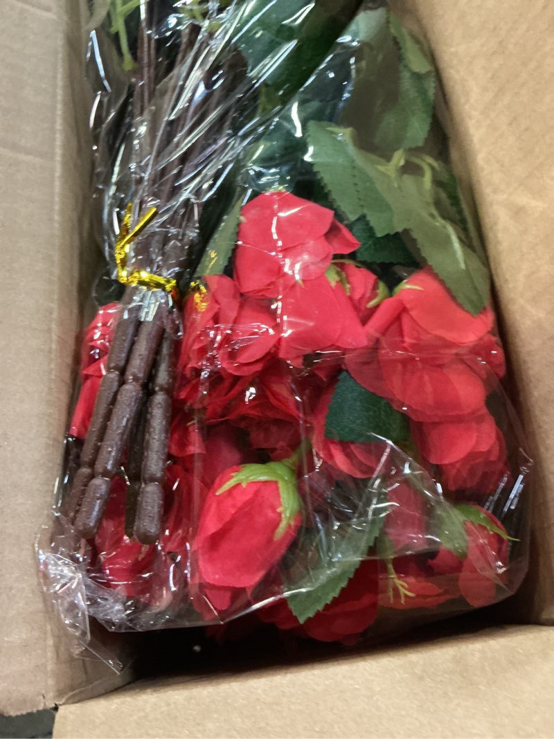 Condition photo showing Good Condition for 16 bundles artificial roses for front door outdoor decor, realistic fake silk bouquets flowers faux uv resistant real looking rose plants for garden balcony farmhouse home spring summer decor (red) 16 red