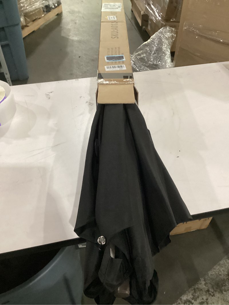 Condition photo showing As Is for jearey 7.5ft patio umbrella market table umbrella with 6 sturdy ribs, push button tilt/crank outdoor umbrella for garden, deck, backyard,dark black 7.5ft dark black