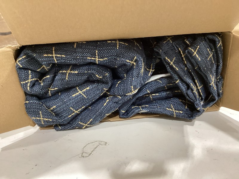 Condition photo showing New/Like New for miulee 100% blackout decorative linen curtains with geometric pattern, thick woven farmhouse rustic patterned drapes with back tab for bedroom and living room, blue, 52 x 84 inches, 2 panels blue 52"w x 84"l (pack of 2)