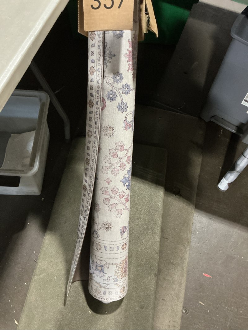 Condition photo showing As Is for durable vinyl rugs for living room, vintage floral pattern for dining room, bedroom, home office, bobo beige non-slip large rugs for indoor&outdoor rv, deck, backyard, balcony, modern home decor