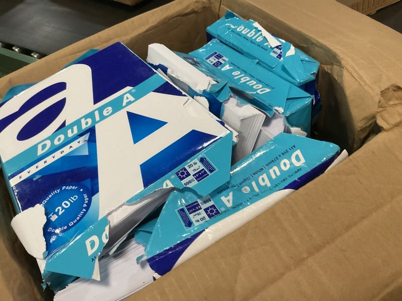 Condition photo showing As Is for double a everyday copy & multipurpose paper, letter size 8.5" x 11", bright white, smooth finish for inkjet & laser printers, acid?free, high?quality color & black/white printing