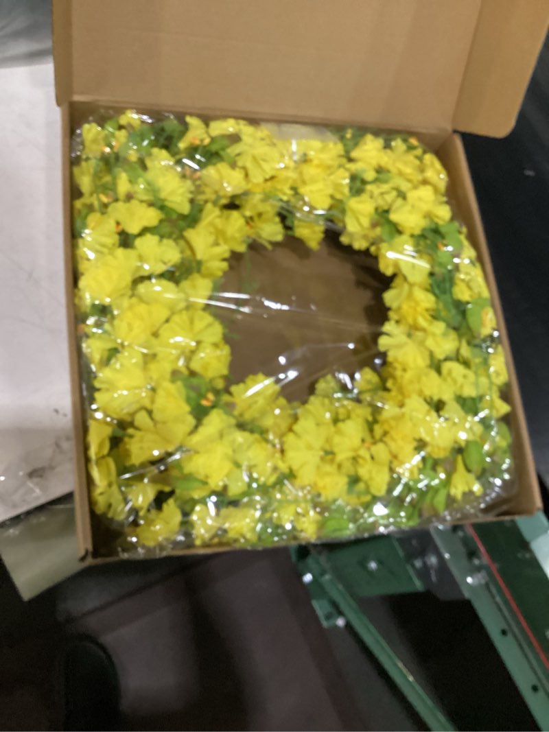 Condition photo showing New/Like New for zjlmit artificial spring wreaths for front door 24 inch spring wreath yellow summer wreath with yellow flowers berries for porch farmhouse wall indoor home decoration