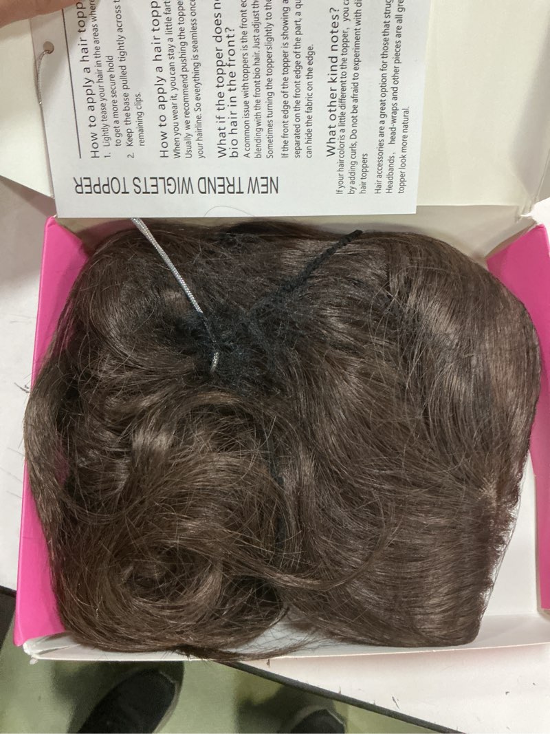 Condition photo showing As Is for leeons short wavy hair topper for women, 11inch breathable synthetic hairpiece with 6.5x6.5 base, instantly adds volume & conceals thin/white hair roots soft brown 11 inch