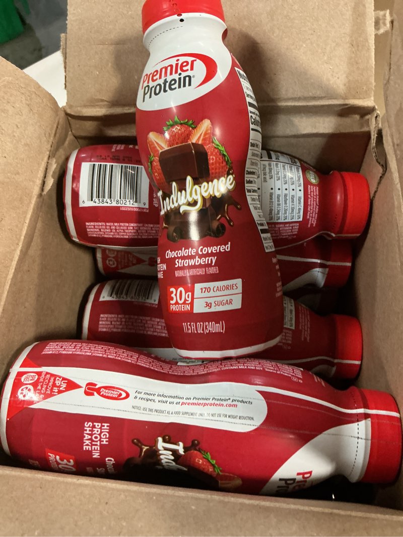 Condition photo showing New/Like New for (( bb/apr/13/2026))premier protein indulgence shake, chocolate covered strawberry, 30g protein, 11.5 fl oz, 12 ct