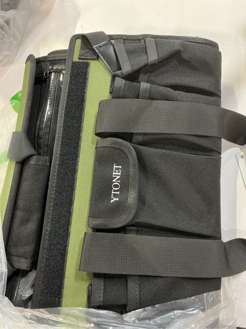 Condition photo showing Good Condition for heavy duty tool bag 16-inch, 46 pockets electrician tool bag for men with hard bottom & waterproof pocket, 1680d tear-proof toolbox organizer tool tote for hvac mechanic, father day dad birthday gift green 16 inch