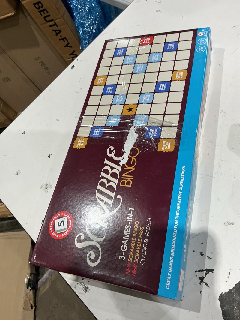 Condition photo showing As Is for joy for all games - scrabble bingo 3-in-1 word games - classic, bingo, & pass - new easy to grasp tiles & racks - fun family board game for seniors, kids, teens, and adults