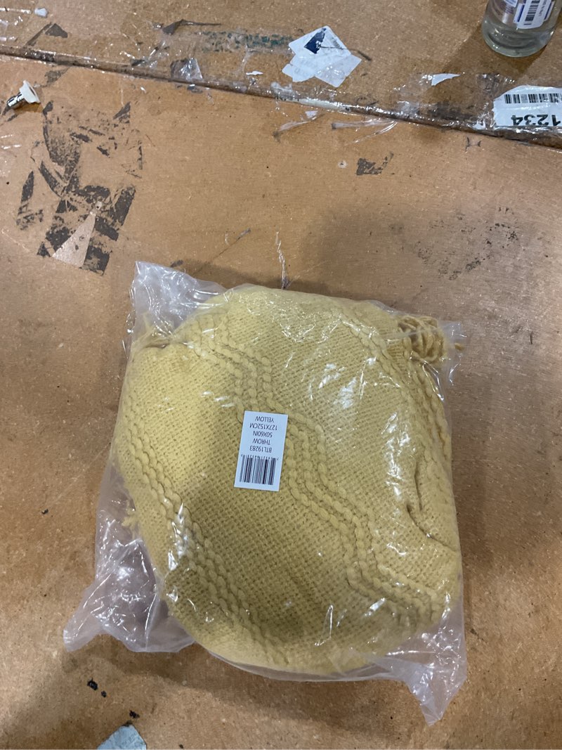 Condition photo showing New/Like New for battilo home yellow throw blanket for couch, textured soft gold throw blankets, decorative knitted mustard blanket for sofa bed living room, 50"x60"