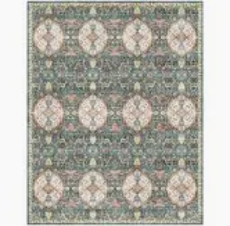 Gertmenian Crystal Print Kiran Green Yellow Ivory Bohemian Moroccan Tile Flat Pile Washable Slip-Resistant Indoor Area Rug