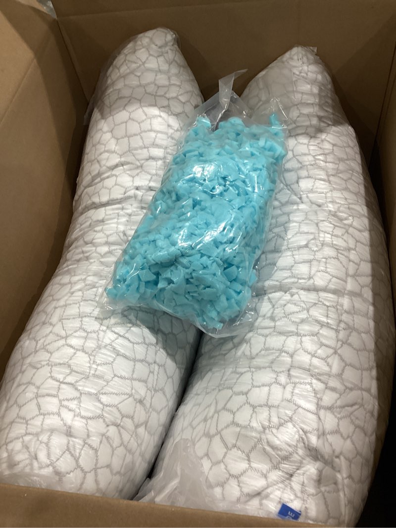 Condition photo showing Good Condition for cooling pillows king size set of 2, firm shredded memory foam pillows for side back stomach sleepers, two-sided cool neck pillow for neck shoulder pain, luxury gel cold bed pillow for hot sleepers king (2 count) original white (icy)