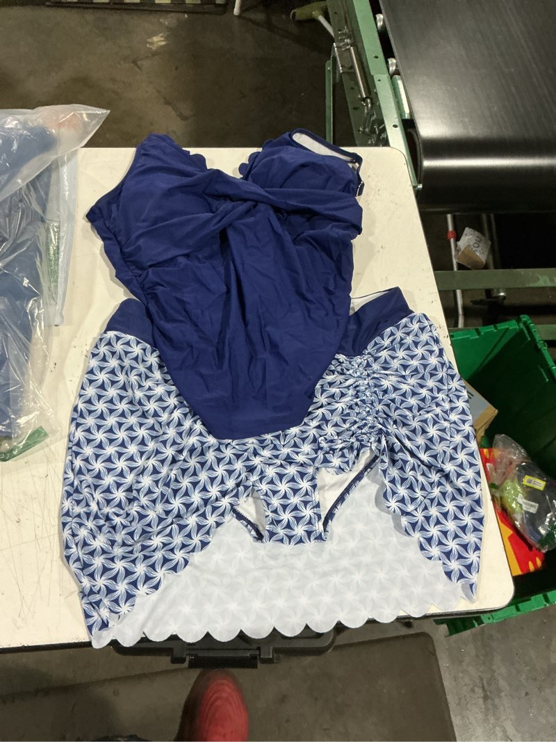 Condition photo showing Good Condition for blooming jelly women tankini swimsuit with skirt tummy control scalloped slimming bathing suit 2 piece ruched modest swimwear xx-large navy blue