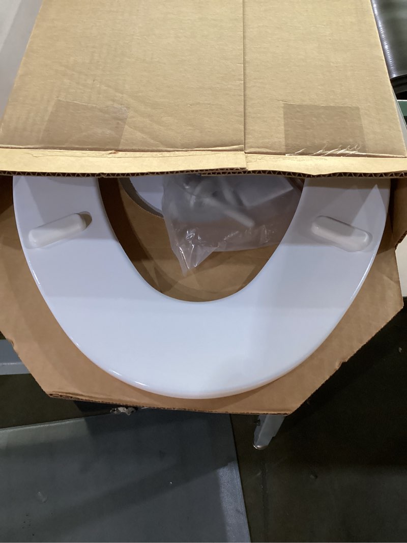 Condition photo showing As Is for bemis 1500ec 390 lift-off wood elongated toilet seat, cotton white (pack of 1)