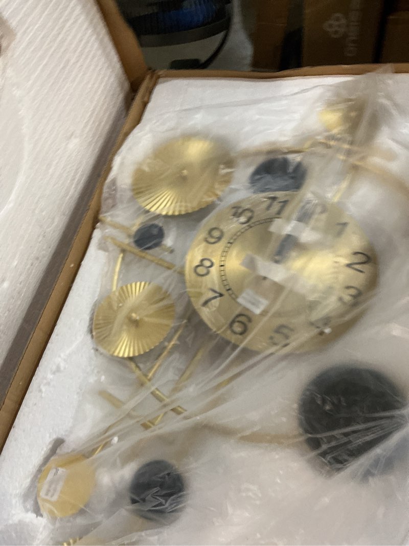 Condition photo showing New/Like New for large wall clocks for living room,silent non ticking,battery operated oversized round modern wall clock for bedroom,farmhouse,office wall decor-17.7x29.97inch(golden) 1689-golden