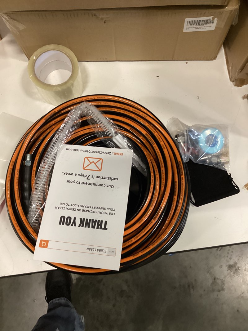 Condition photo showing Good Condition for 100ft sewer jetter kit for pressure washer, 1/4" npt corner drain cleaner hose 5800 psi with sewer jetting nozzles, pearl corsage pin, waterproof tape, extension cord organizer&2 spanner