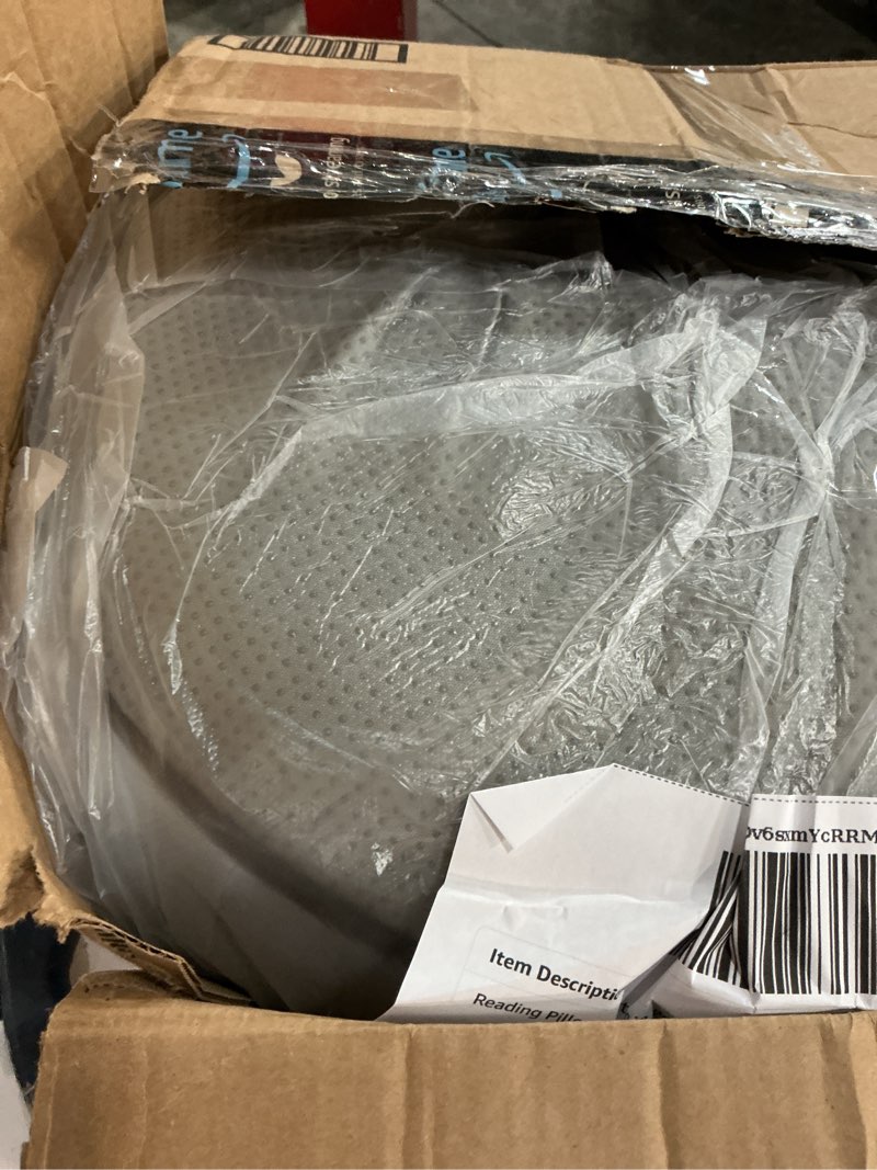 Condition photo showing As Is for reading pillow for sitting in bed,22" h back support pillow for sitting up,back rest & lumbar support pillows with arms, bed rest chair cushion,chaise lounges reclining,gaming,work,resting(grey&blue)