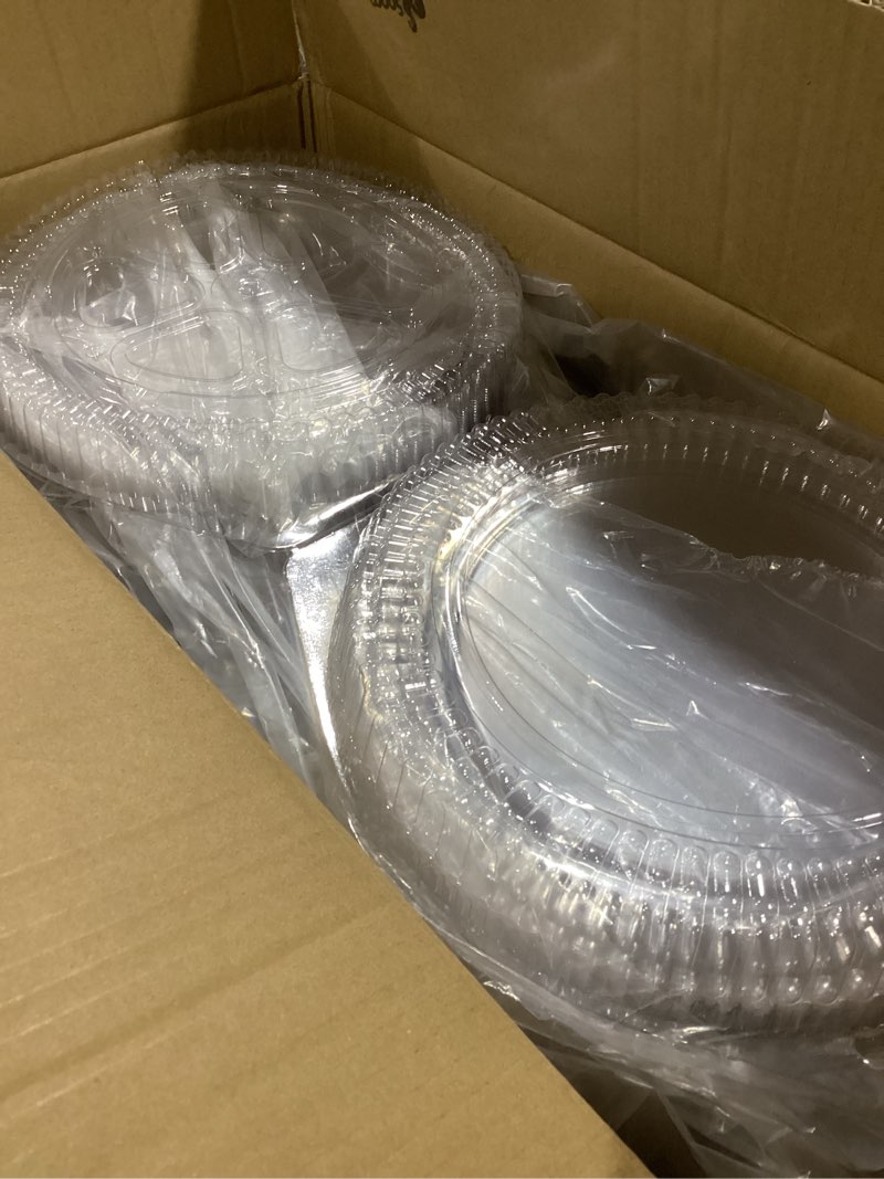 Soaoo 100 Pcs 9'' Plastic Disposable Pie Containers with Hinged Locking Lids Clear Flan Containers w