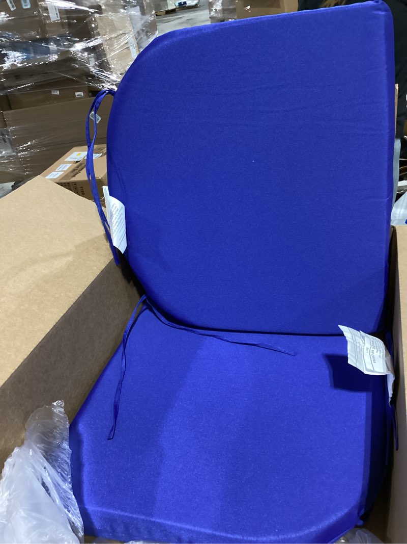Condition photo showing As Is for royal blue chair cushions 