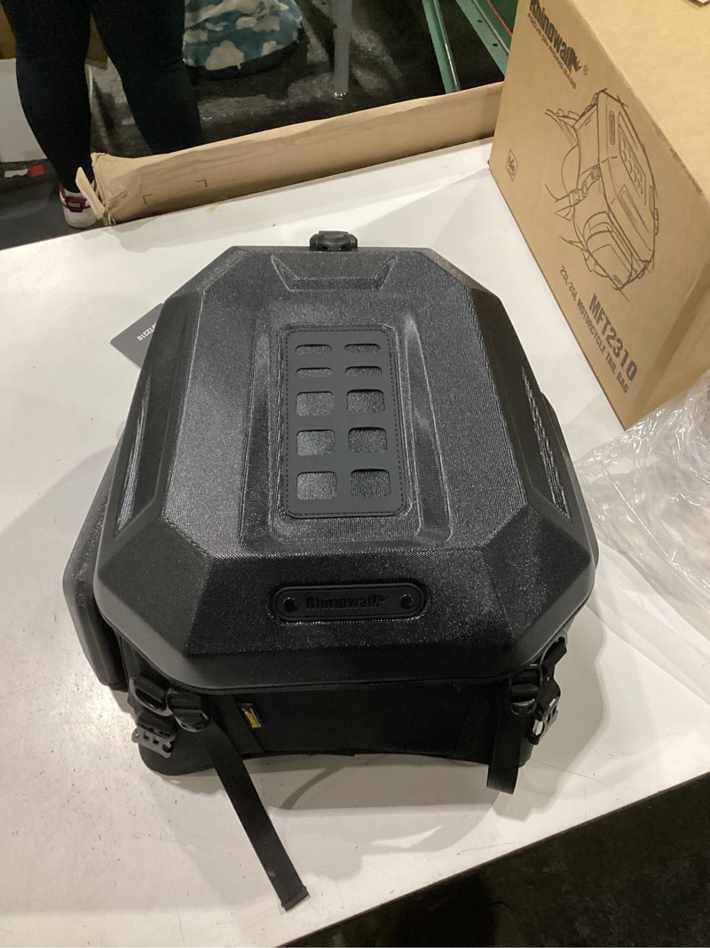 Condition photo showing New/Like New for rhinowalk motorcycle tail bag travel luggage expandable motorcycle helmet bag 23l-35l waterproof all weather/trunk/rack bag with sissy bar straps-carbon black carbon black 23-35l 23l-35l
