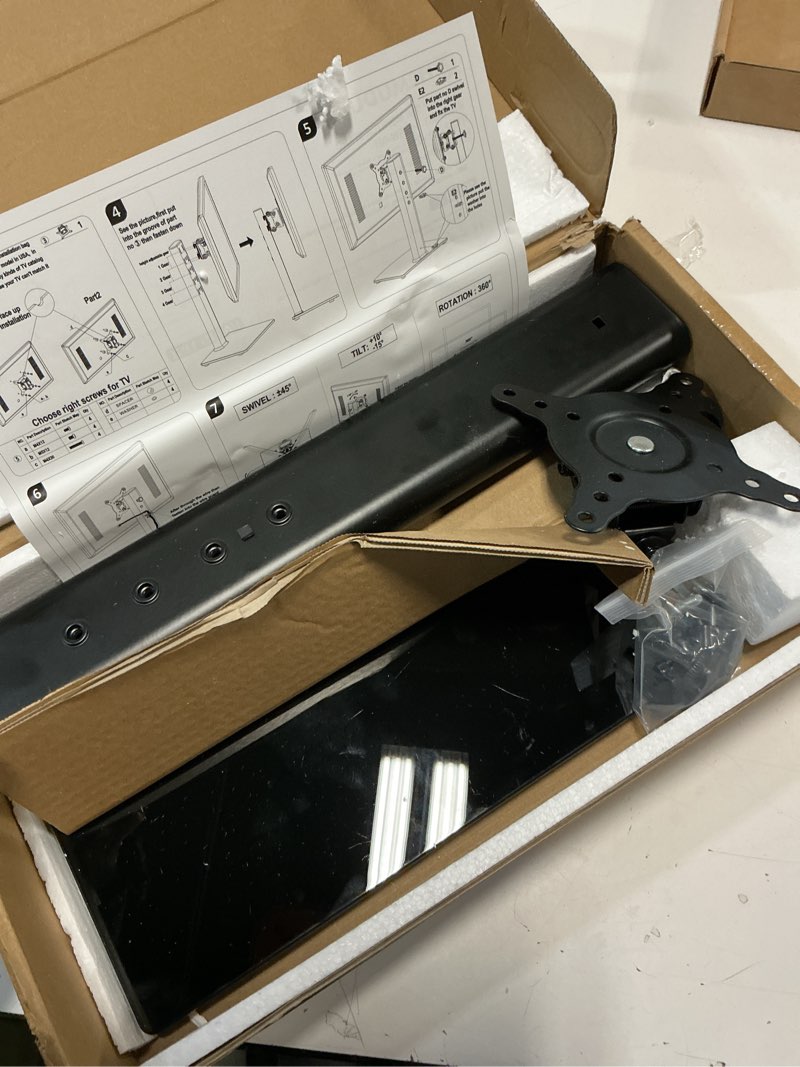 Condition photo showing Good Condition for Single LCD Computer Monitor Free-Standing Desk Stand Mount Riser for 13 inch to 32 inch screen with Swivel, Height Adjustable, Rotation, Vesa Base Stand Holds One (1) Screen up to 77Lbs(HT05B-001)) Black