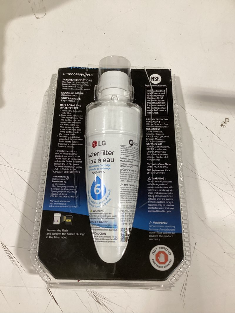 Condition photo showing As Is for lg twist-in refrigerator water filter fits lt1000p